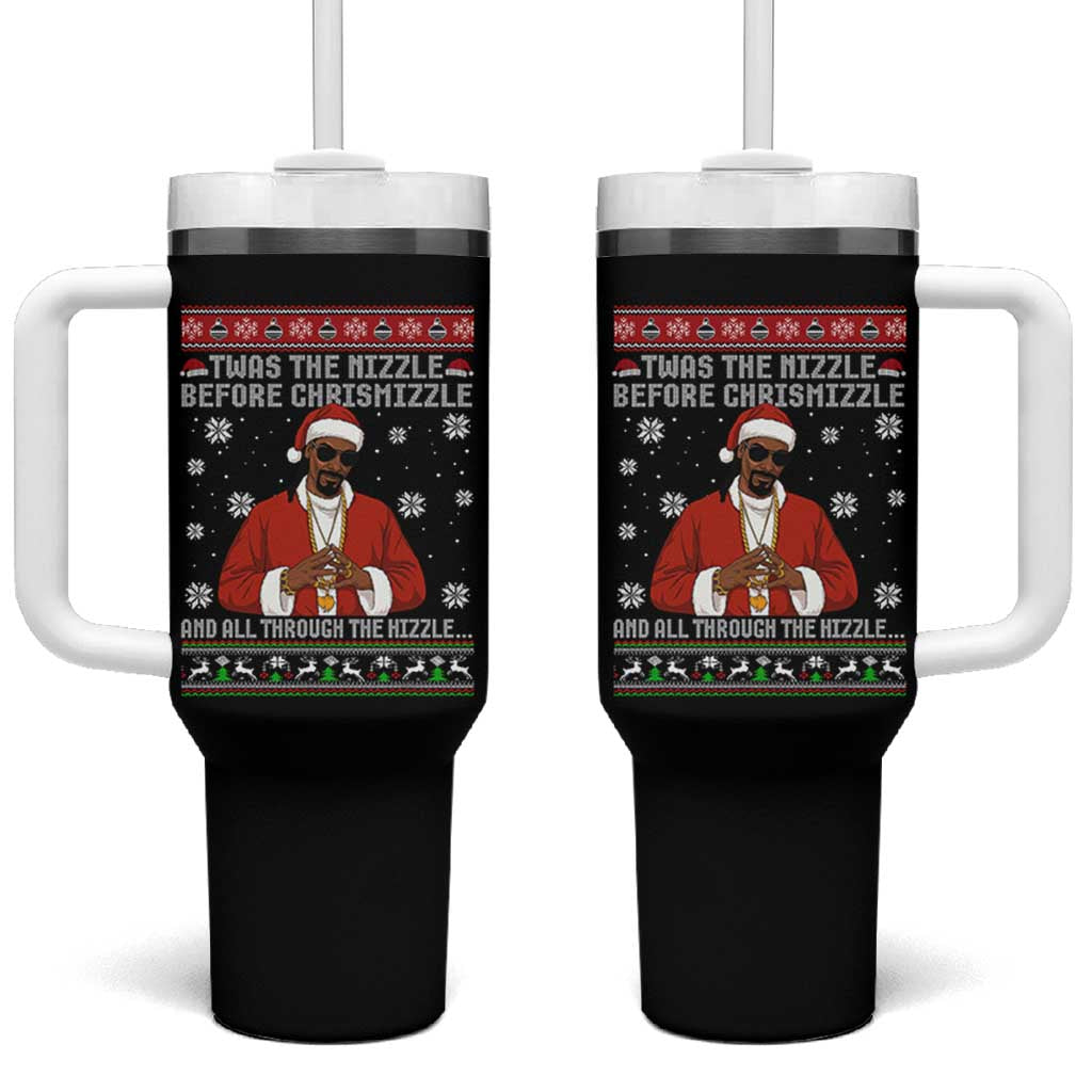 Funny Rapper Christmas Tumbler With Handle Gangsta Twas the Nizzle Before Chrismizzle Ugly Xmas - Wonder Print Shop
