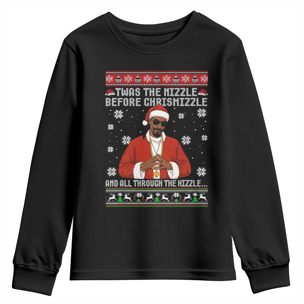 Funny Rapper Christmas Youth Sweatshirt Gangsta Twas the Nizzle Before Chrismizzle Ugly Xmas - Wonder Print Shop