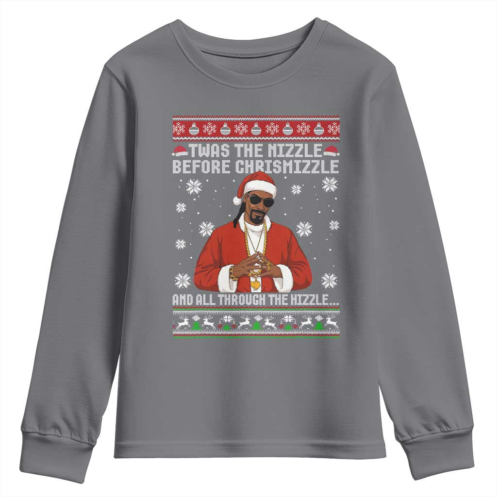 Funny Rapper Christmas Youth Sweatshirt Gangsta Twas the Nizzle Before Chrismizzle Ugly Xmas - Wonder Print Shop