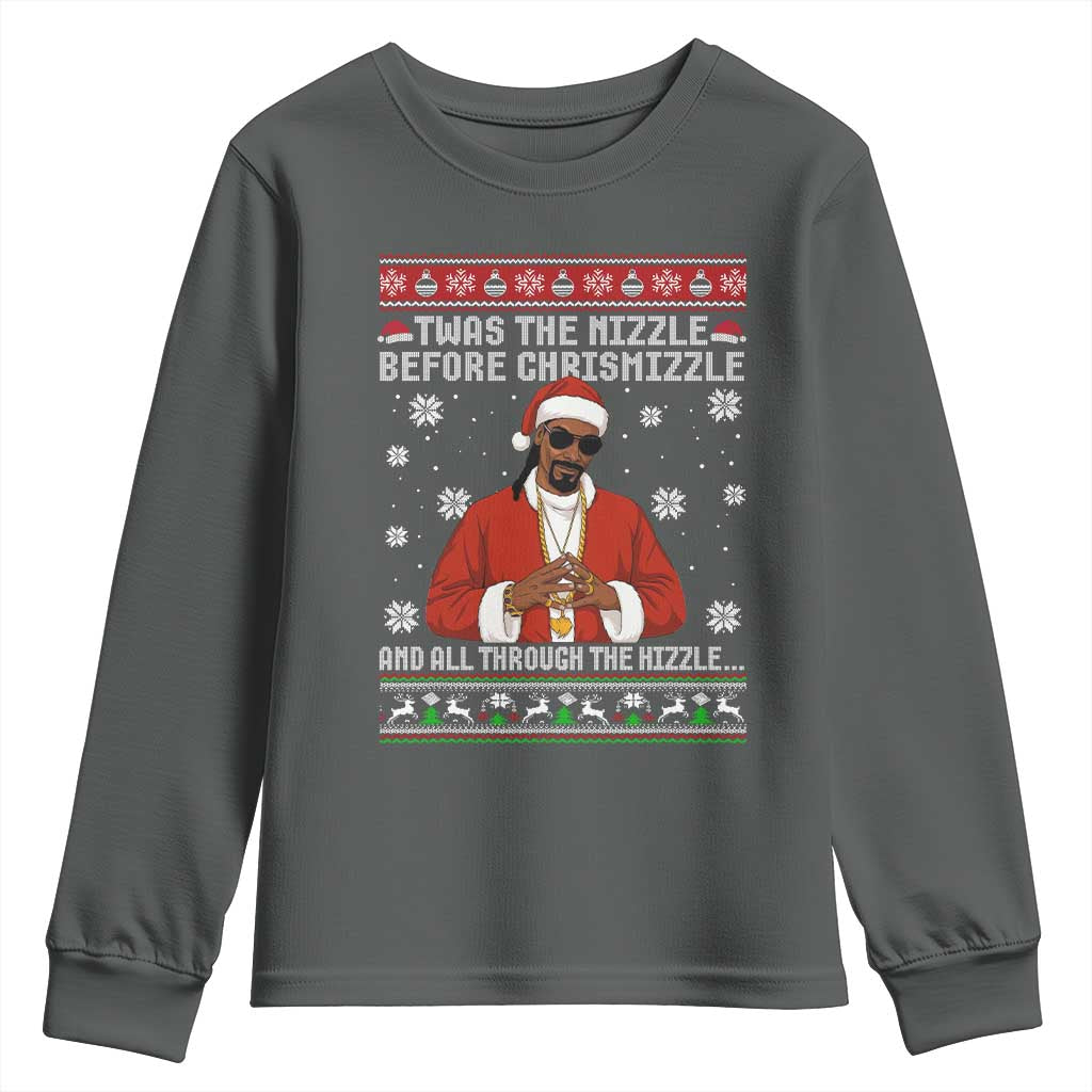 Funny Rapper Christmas Youth Sweatshirt Gangsta Twas the Nizzle Before Chrismizzle Ugly Xmas - Wonder Print Shop