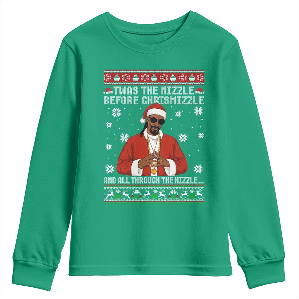 Funny Rapper Christmas Youth Sweatshirt Gangsta Twas the Nizzle Before Chrismizzle Ugly Xmas - Wonder Print Shop