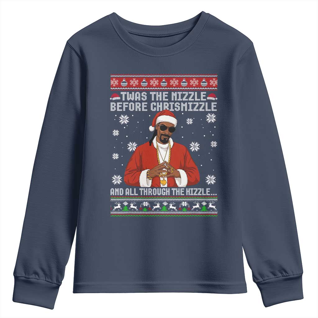 Funny Rapper Christmas Youth Sweatshirt Gangsta Twas the Nizzle Before Chrismizzle Ugly Xmas - Wonder Print Shop