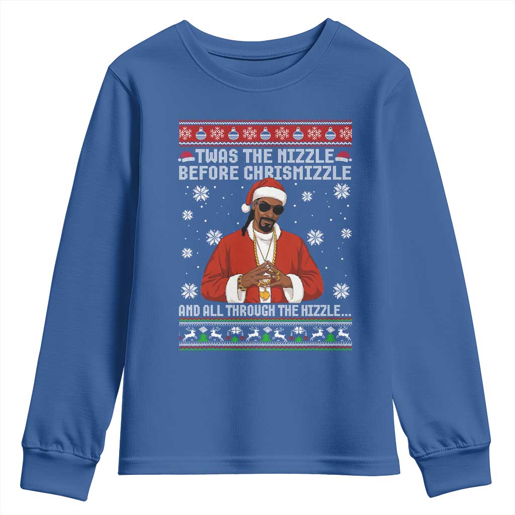 Funny Rapper Christmas Youth Sweatshirt Gangsta Twas the Nizzle Before Chrismizzle Ugly Xmas - Wonder Print Shop