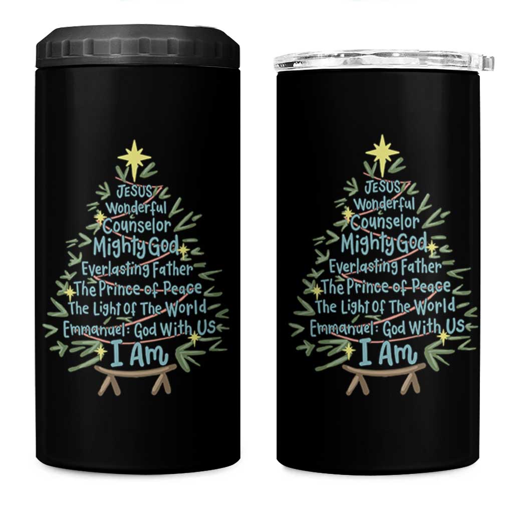 Jesus Names Christmas Tree 4 in 1 Can Cooler Tumbler Christian Bible Verse Xmas - Wonder Print Shop