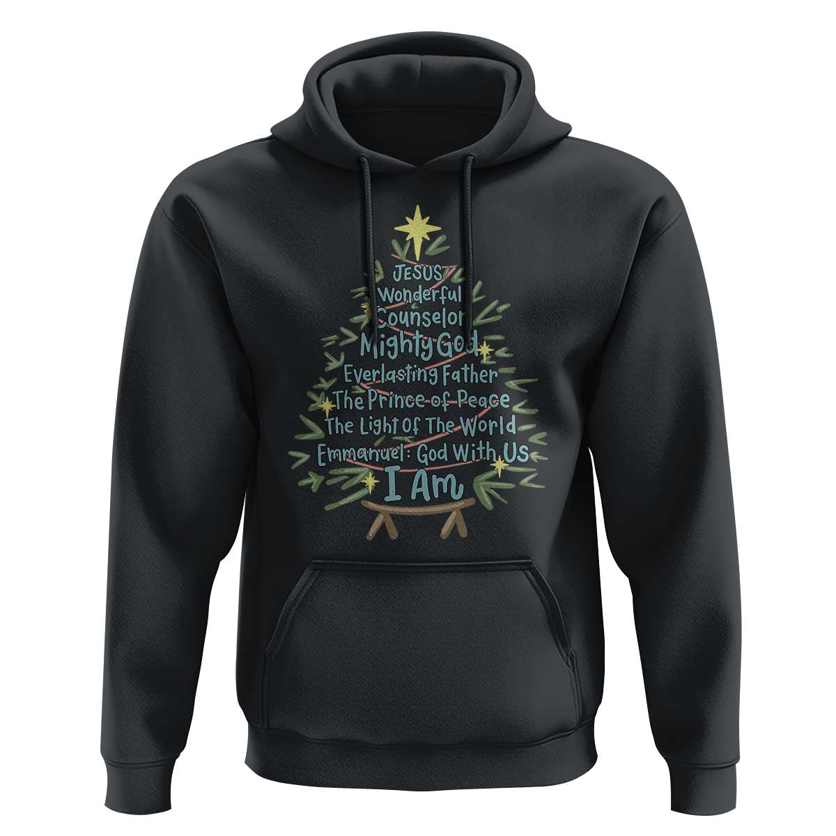 Jesus Names Christmas Tree Hoodie Christian Bible Verse Xmas - Wonder Print Shop