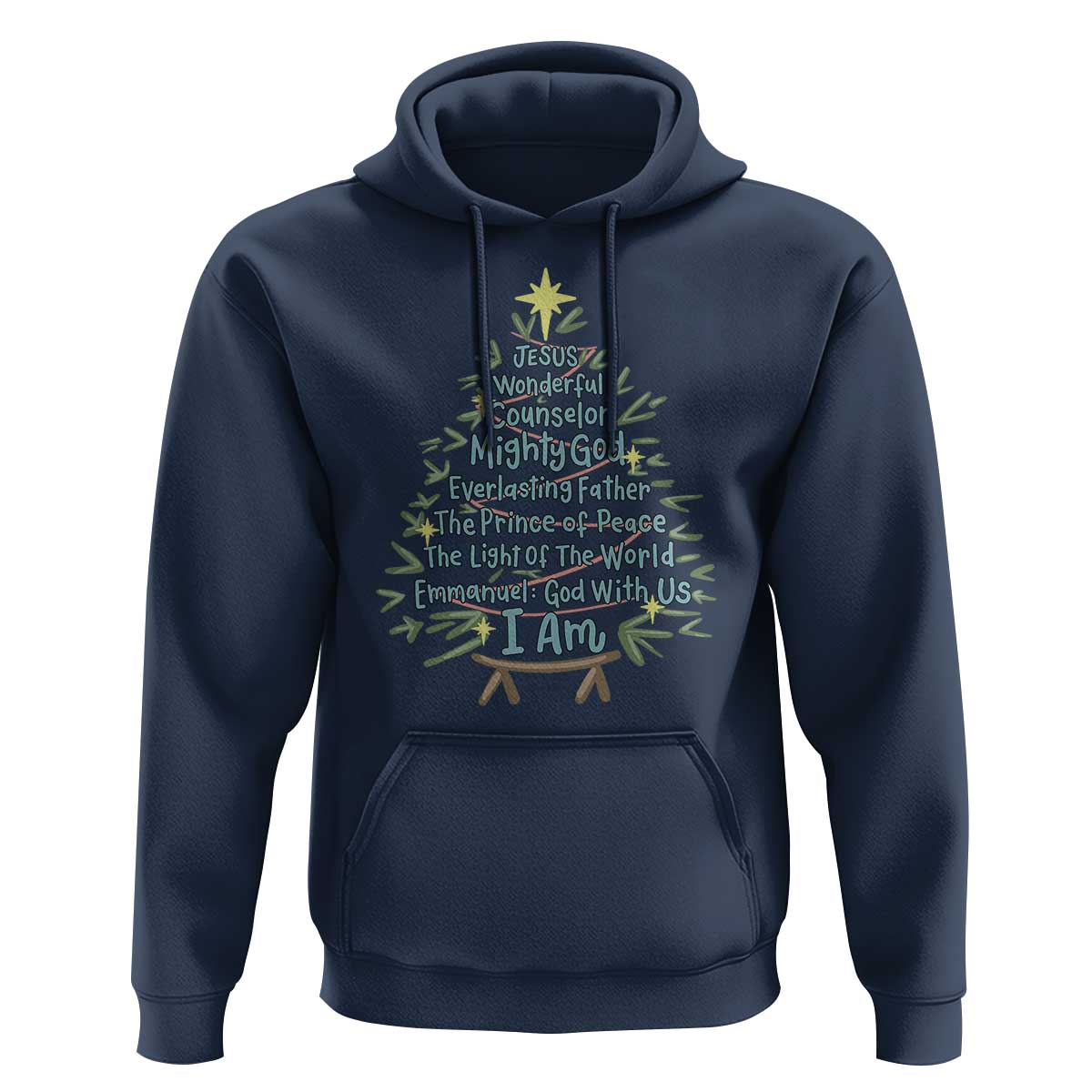 Jesus Names Christmas Tree Hoodie Christian Bible Verse Xmas - Wonder Print Shop