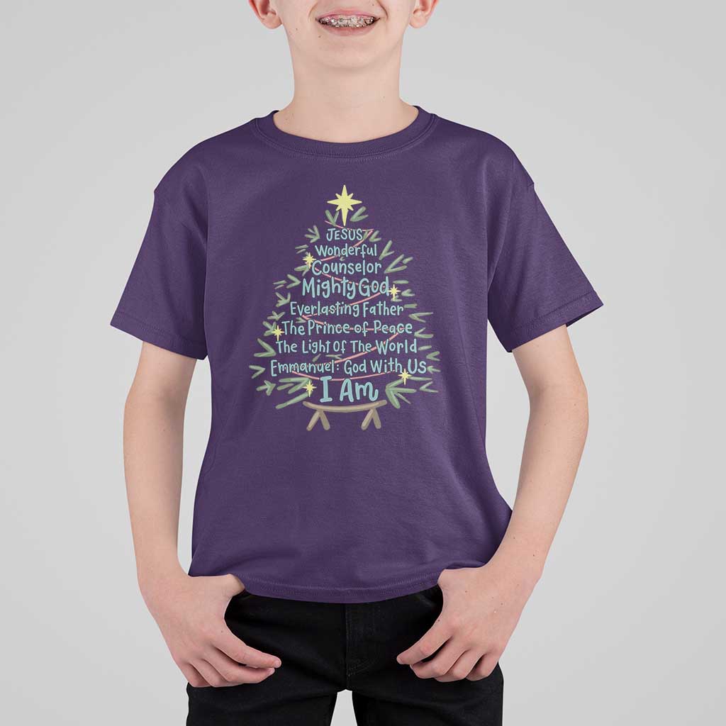 Jesus Names Christmas Tree T Shirt For Kid Christian Bible Verse Xmas - Wonder Print Shop