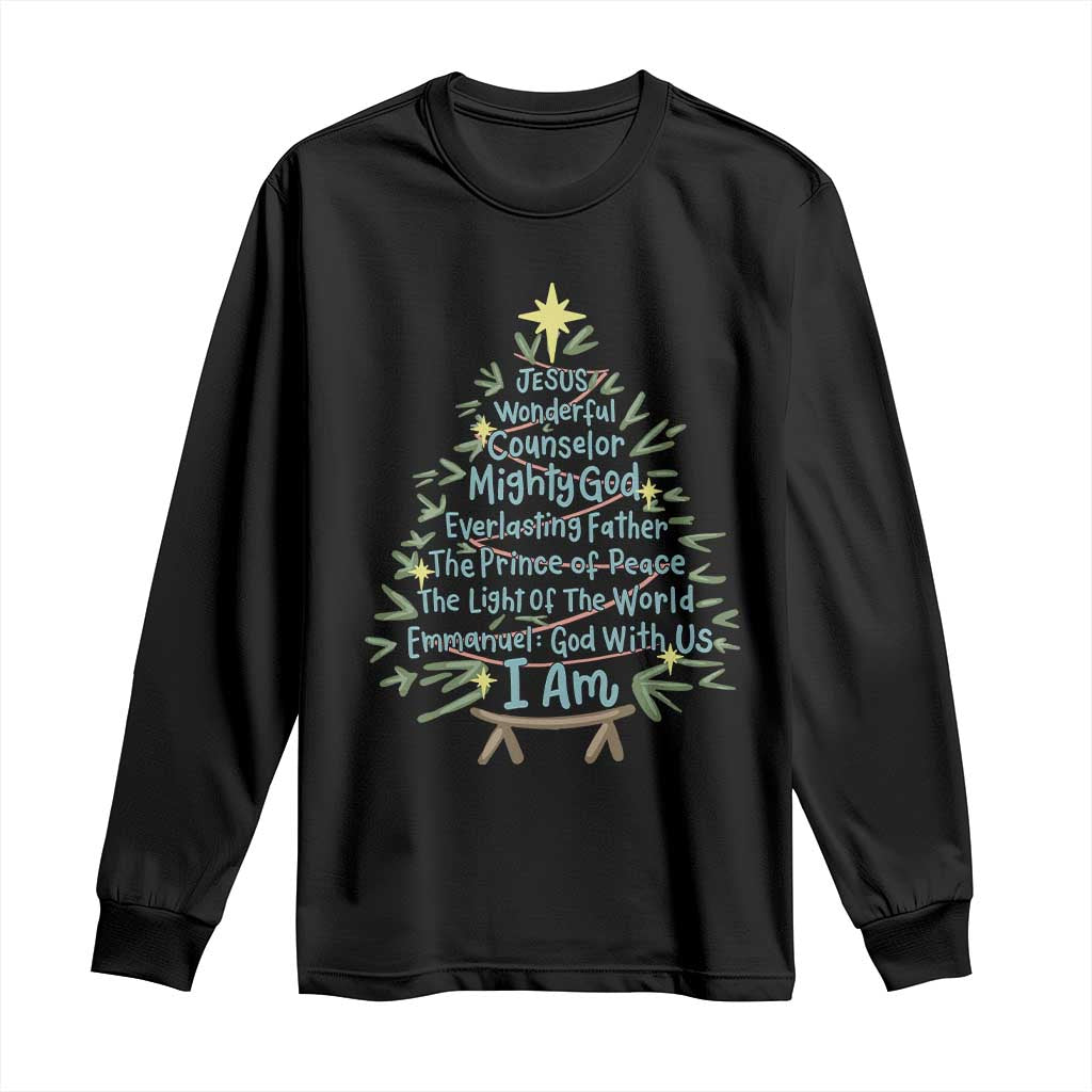 Jesus Names Christmas Tree Long Sleeve Shirt Christian Bible Verse Xmas - Wonder Print Shop