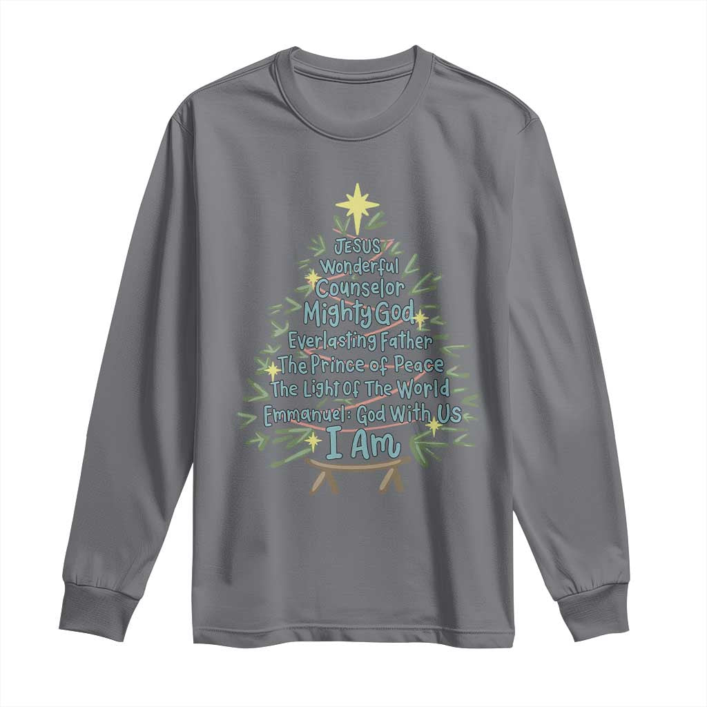 Jesus Names Christmas Tree Long Sleeve Shirt Christian Bible Verse Xmas - Wonder Print Shop