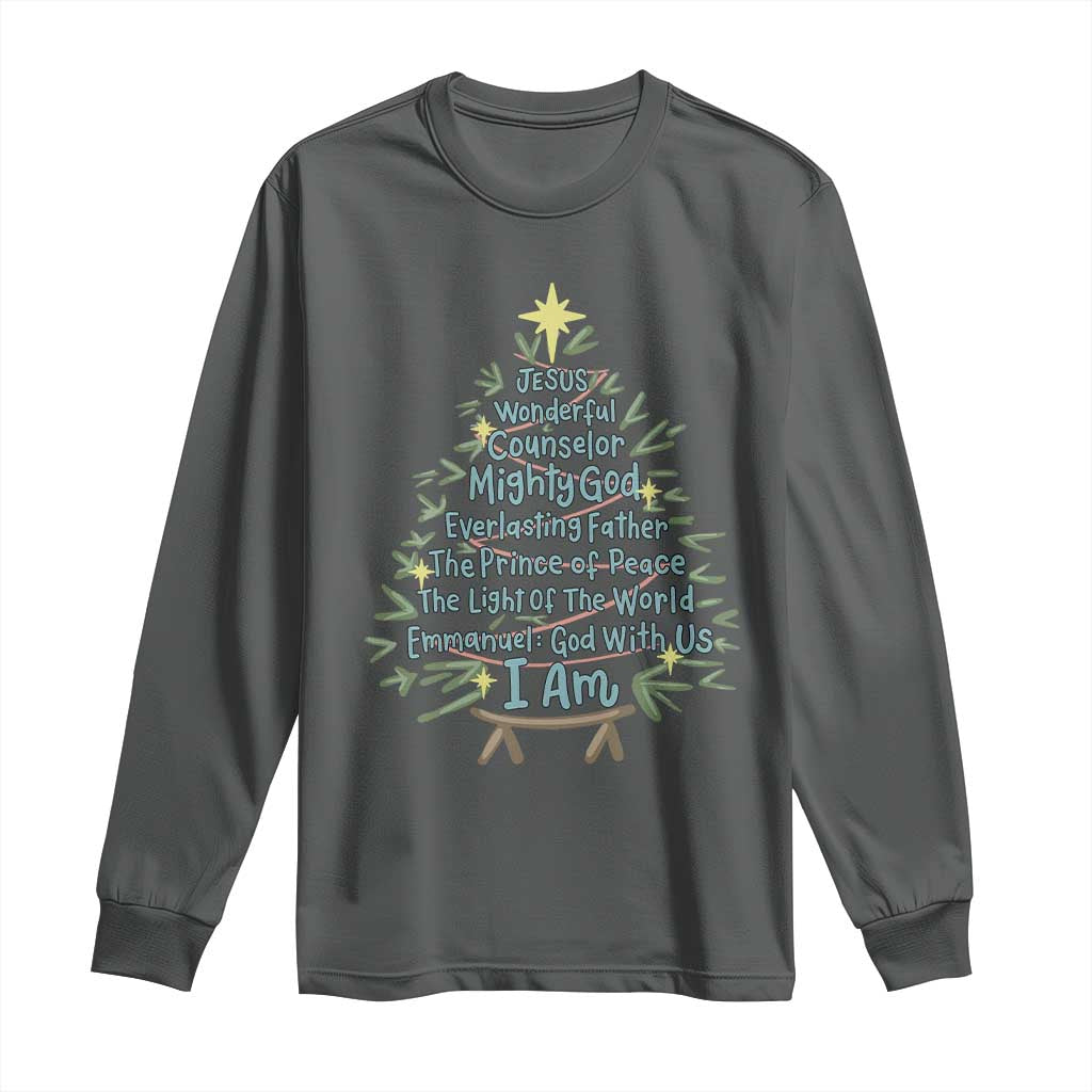 Jesus Names Christmas Tree Long Sleeve Shirt Christian Bible Verse Xmas - Wonder Print Shop