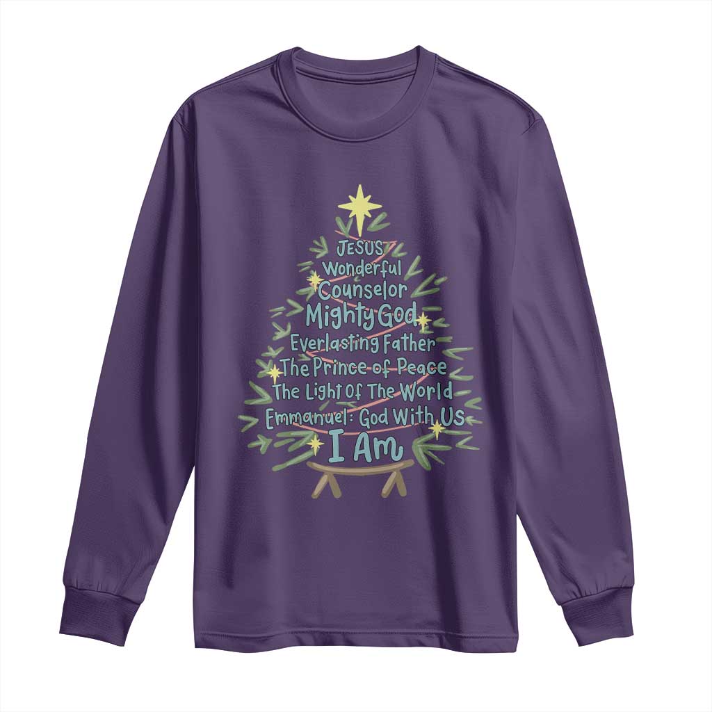 Jesus Names Christmas Tree Long Sleeve Shirt Christian Bible Verse Xmas - Wonder Print Shop