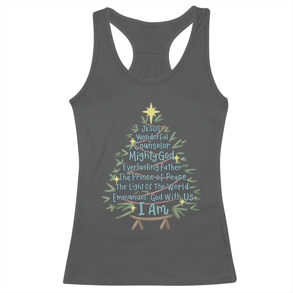 Jesus Names Christmas Tree Racerback Tank Top Christian Bible Verse Xmas - Wonder Print Shop