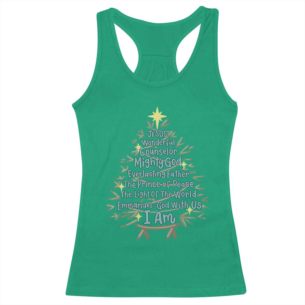 Jesus Names Christmas Tree Racerback Tank Top Christian Bible Verse Xmas - Wonder Print Shop