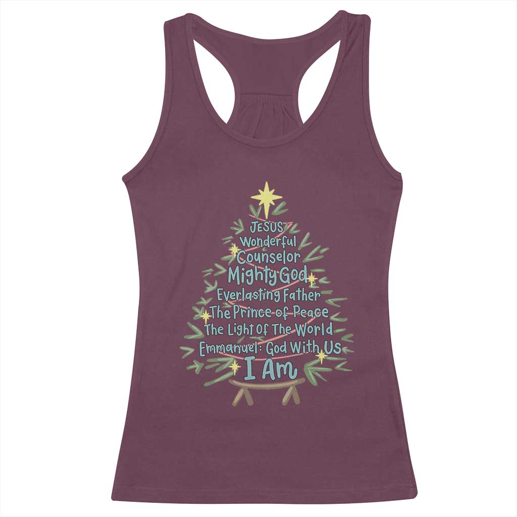 Jesus Names Christmas Tree Racerback Tank Top Christian Bible Verse Xmas - Wonder Print Shop