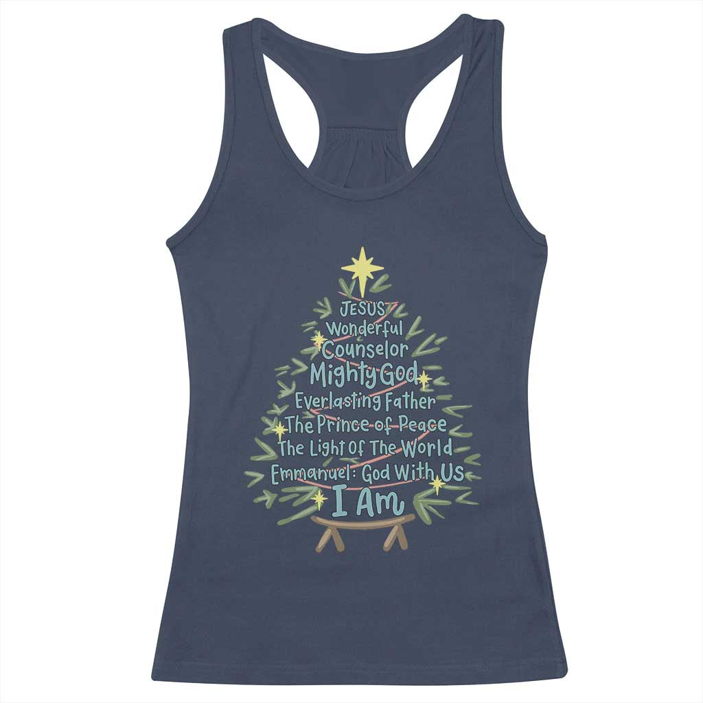 Jesus Names Christmas Tree Racerback Tank Top Christian Bible Verse Xmas - Wonder Print Shop
