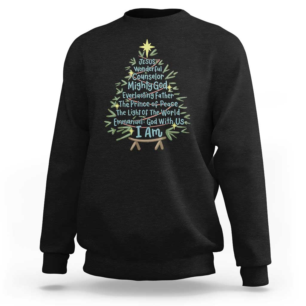 Jesus Names Christmas Tree Sweatshirt Christian Bible Verse Xmas - Wonder Print Shop