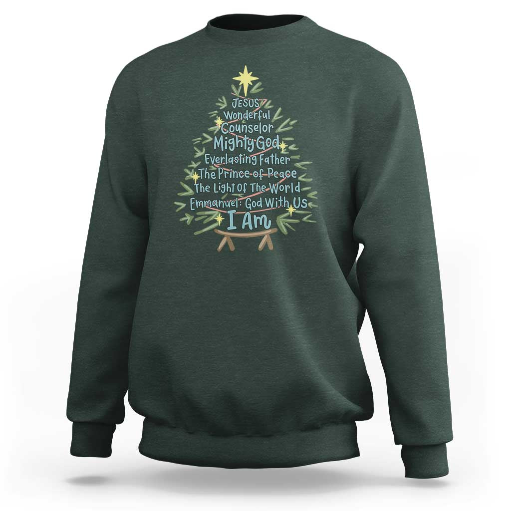 Jesus Names Christmas Tree Sweatshirt Christian Bible Verse Xmas - Wonder Print Shop