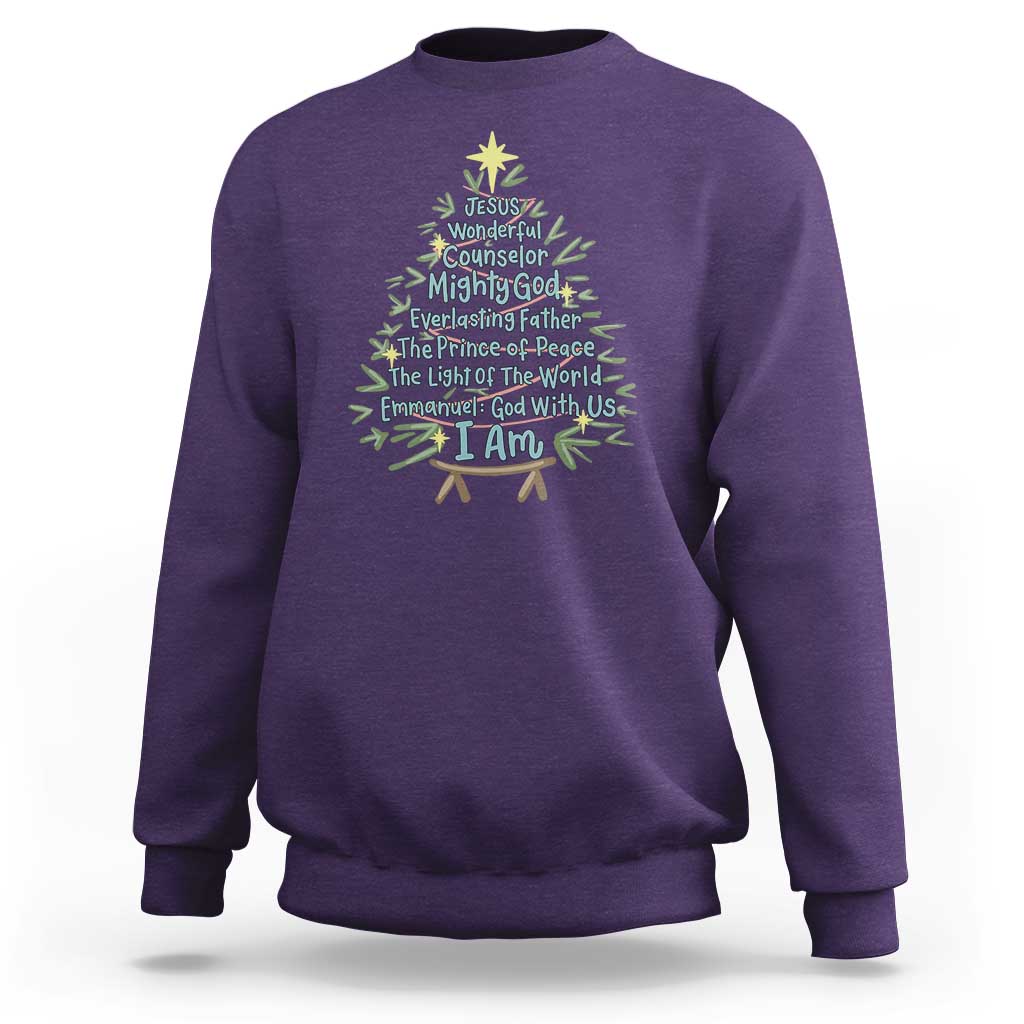 Jesus Names Christmas Tree Sweatshirt Christian Bible Verse Xmas - Wonder Print Shop