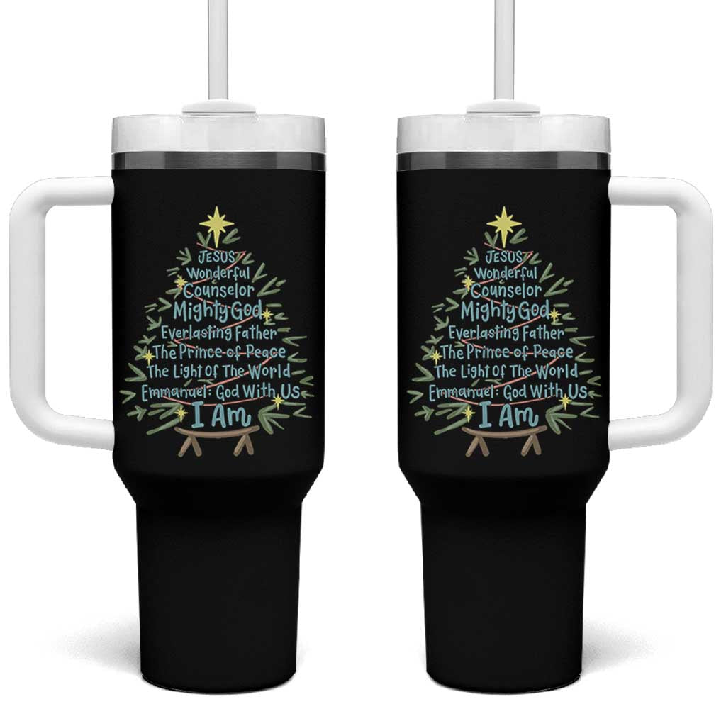 Jesus Names Christmas Tree Tumbler With Handle Christian Bible Verse Xmas - Wonder Print Shop