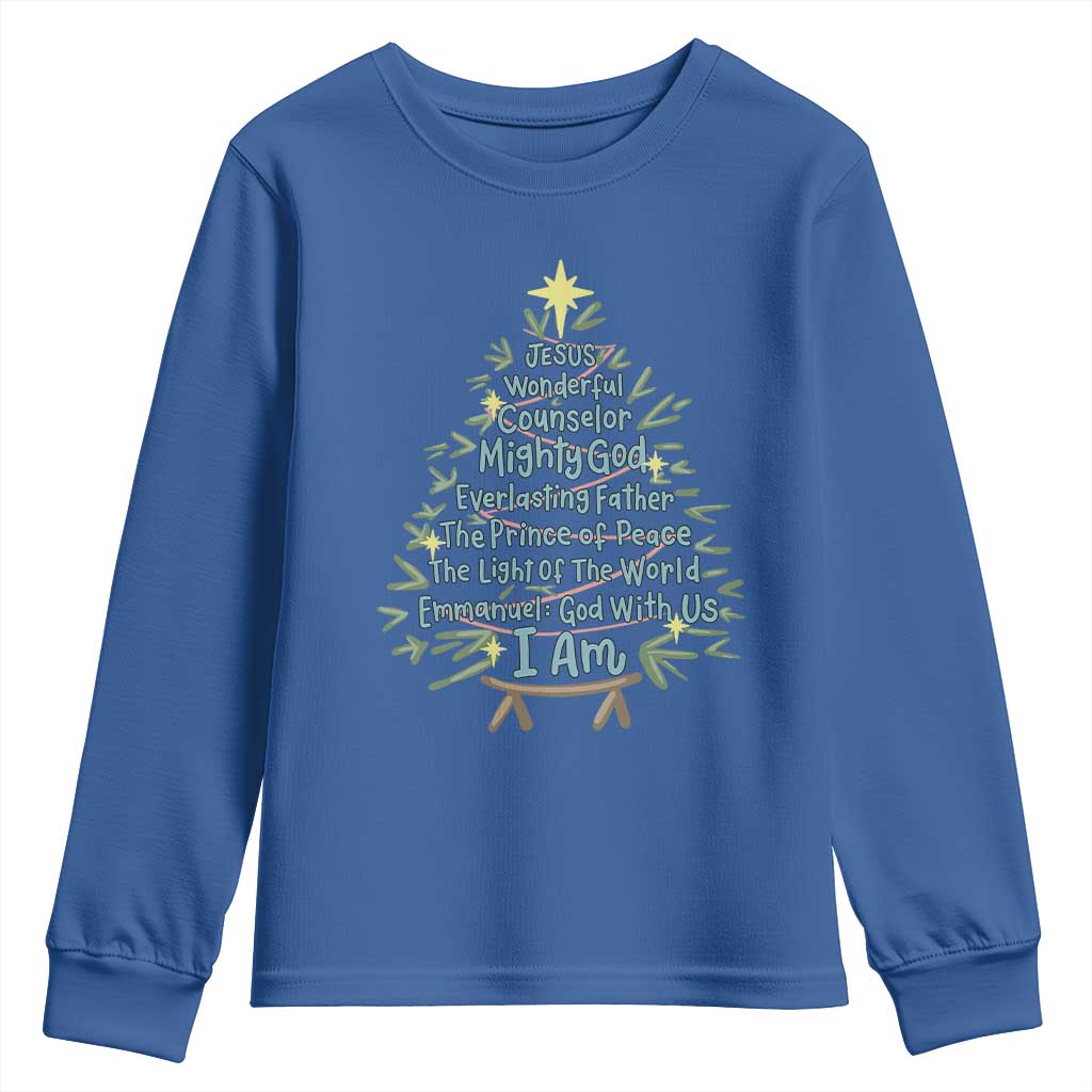 Jesus Names Christmas Tree Youth Sweatshirt Christian Bible Verse Xmas - Wonder Print Shop