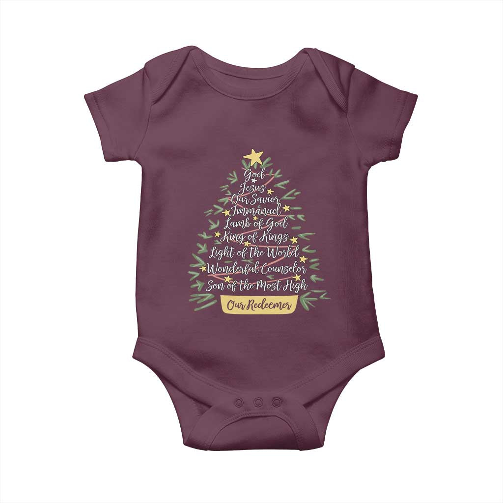 Christmas Christian Baby Onesie Jesus Names Tree Religious Faith - Wonder Print Shop