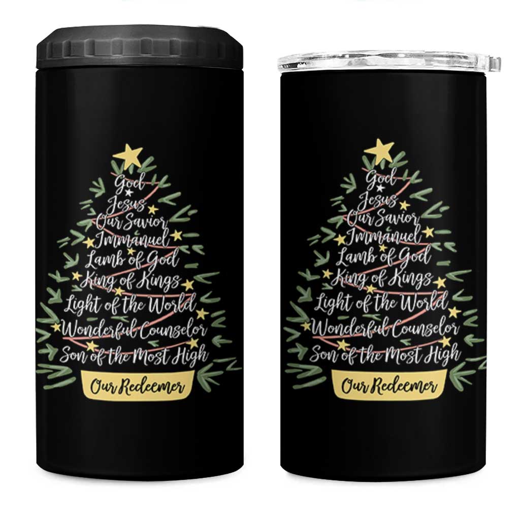 Christmas Christian 4 in 1 Can Cooler Tumbler Jesus Names Tree Religious Faith - Wonder Print Shop