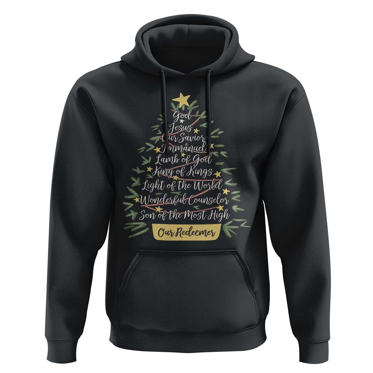 Christmas Christian Hoodie Jesus Names Tree Religious Faith - Wonder Print Shop