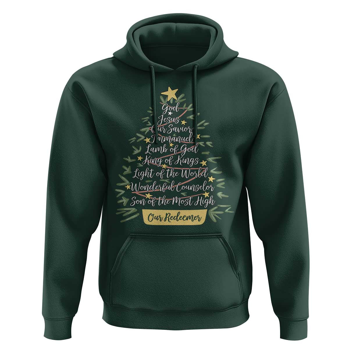 Christmas Christian Hoodie Jesus Names Tree Religious Faith - Wonder Print Shop