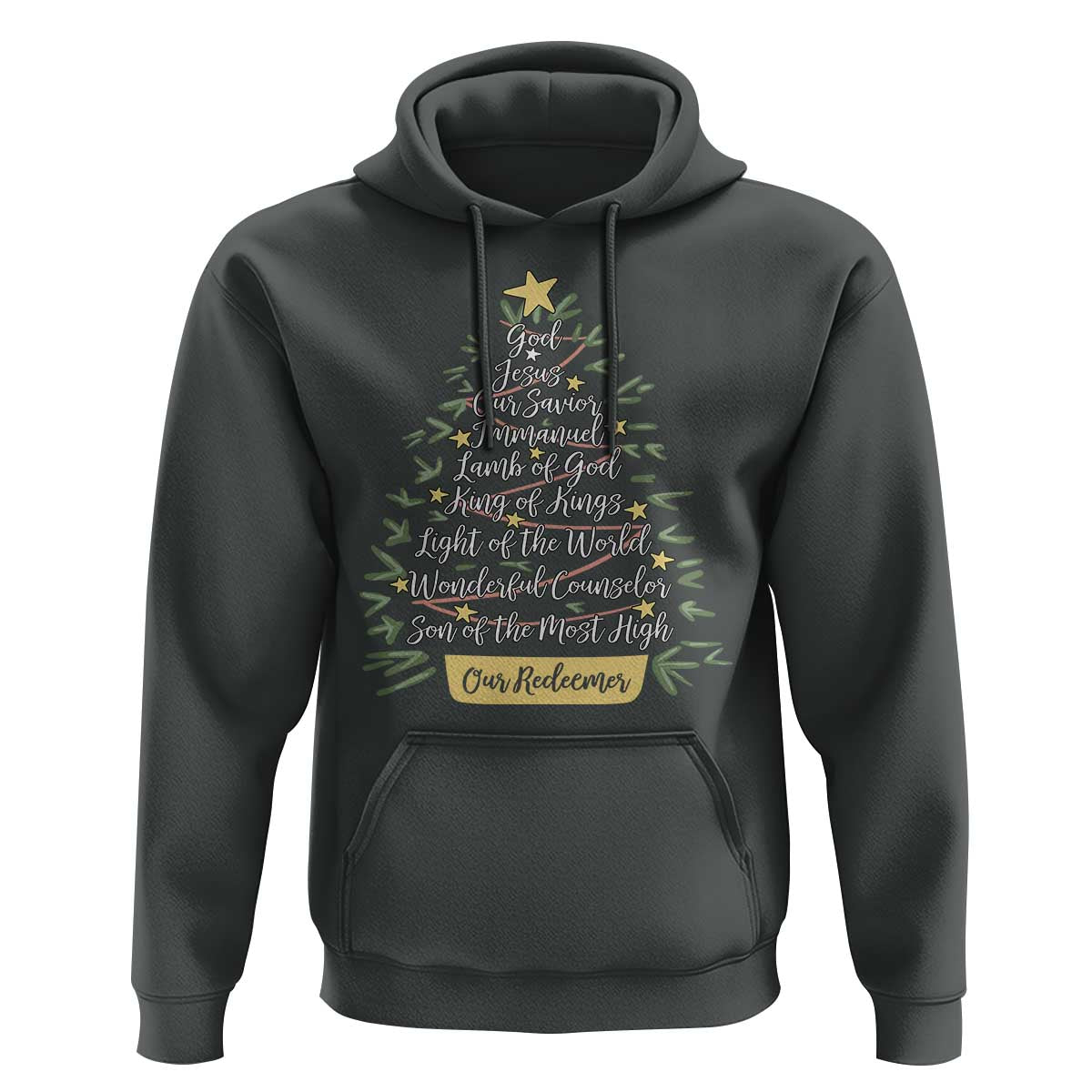Christmas Christian Hoodie Jesus Names Tree Religious Faith - Wonder Print Shop
