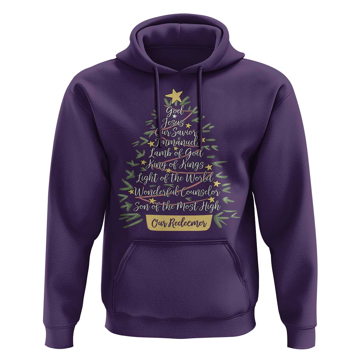 Christmas Christian Hoodie Jesus Names Tree Religious Faith - Wonder Print Shop