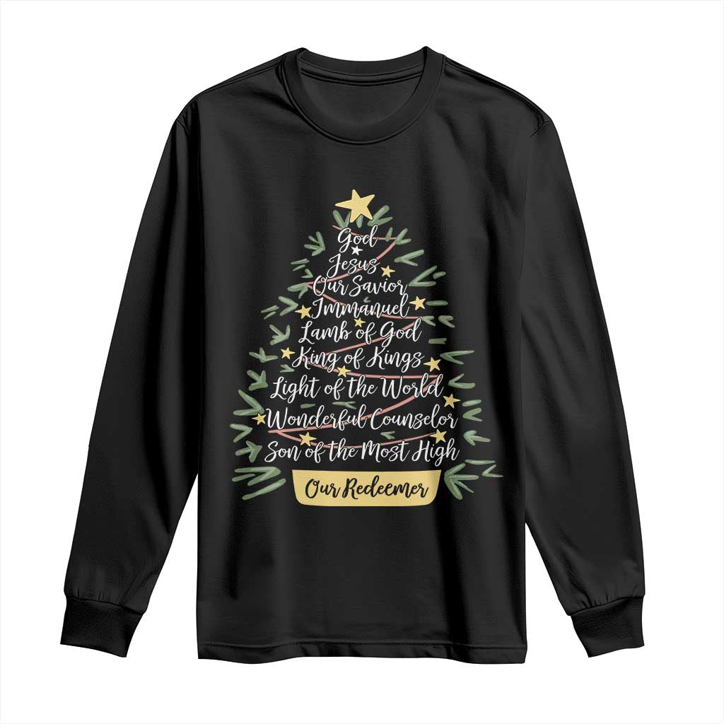 Christmas Christian Long Sleeve Shirt Jesus Names Tree Religious Faith - Wonder Print Shop