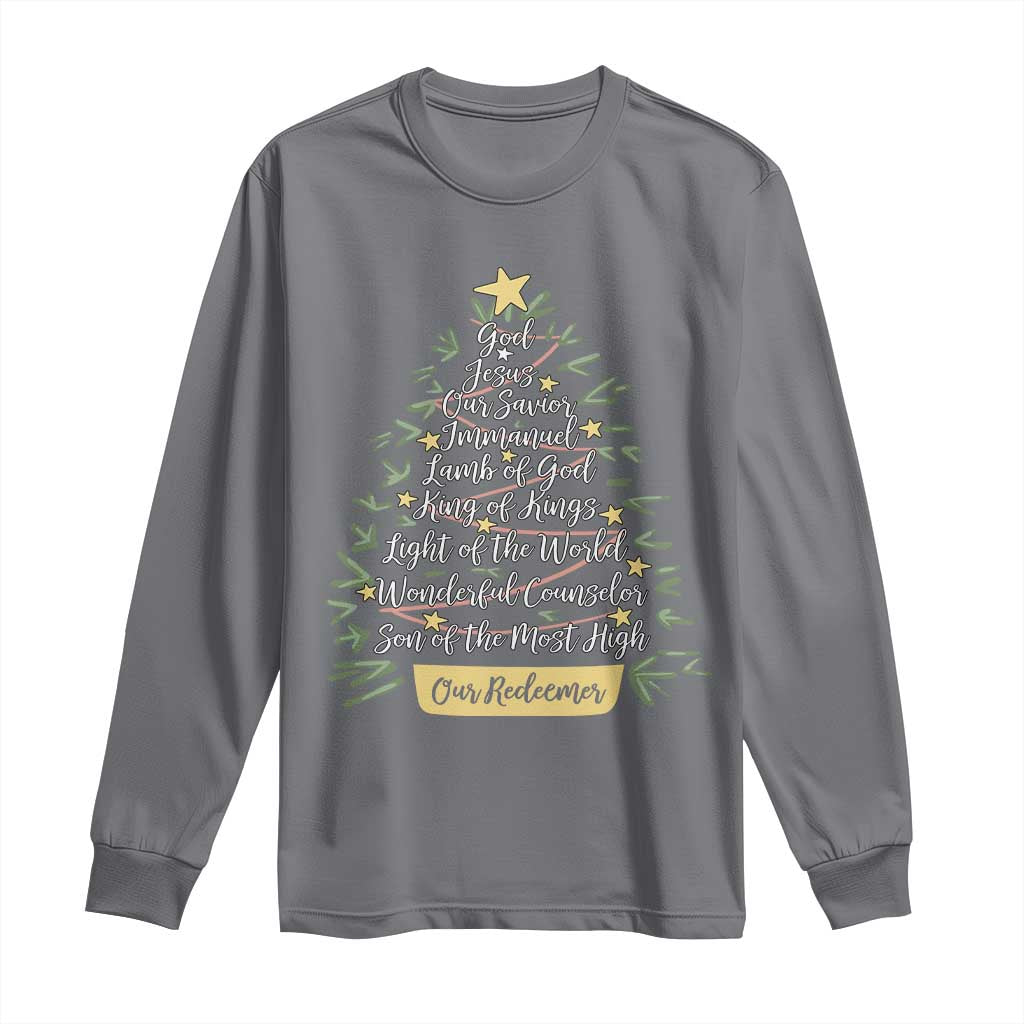 Christmas Christian Long Sleeve Shirt Jesus Names Tree Religious Faith - Wonder Print Shop