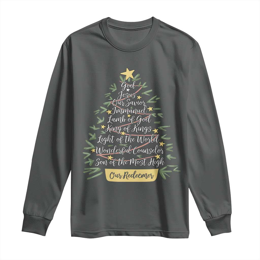 Christmas Christian Long Sleeve Shirt Jesus Names Tree Religious Faith - Wonder Print Shop