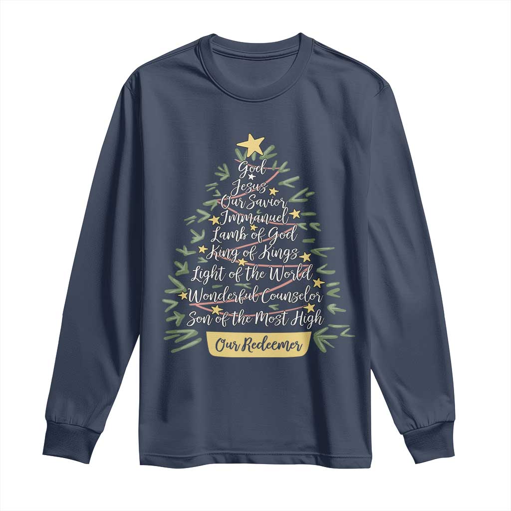 Christmas Christian Long Sleeve Shirt Jesus Names Tree Religious Faith - Wonder Print Shop