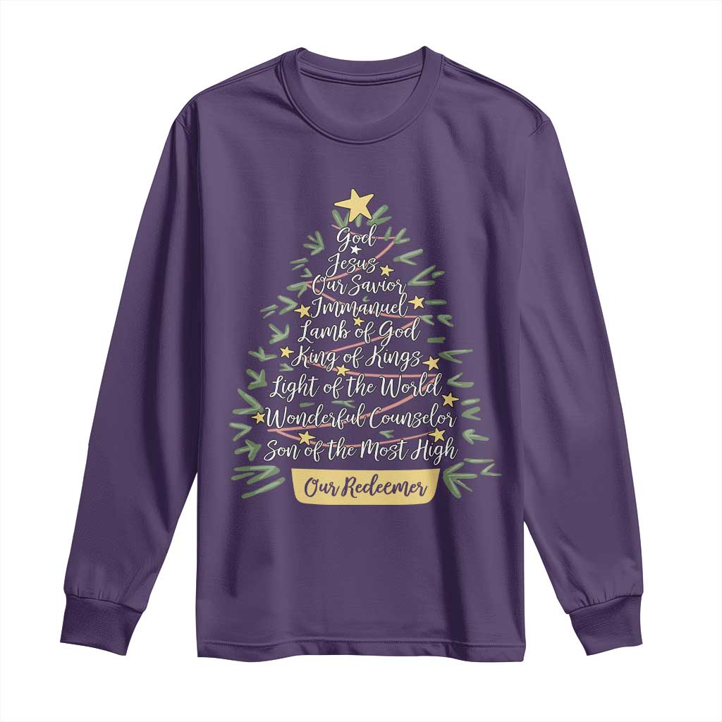 Christmas Christian Long Sleeve Shirt Jesus Names Tree Religious Faith - Wonder Print Shop