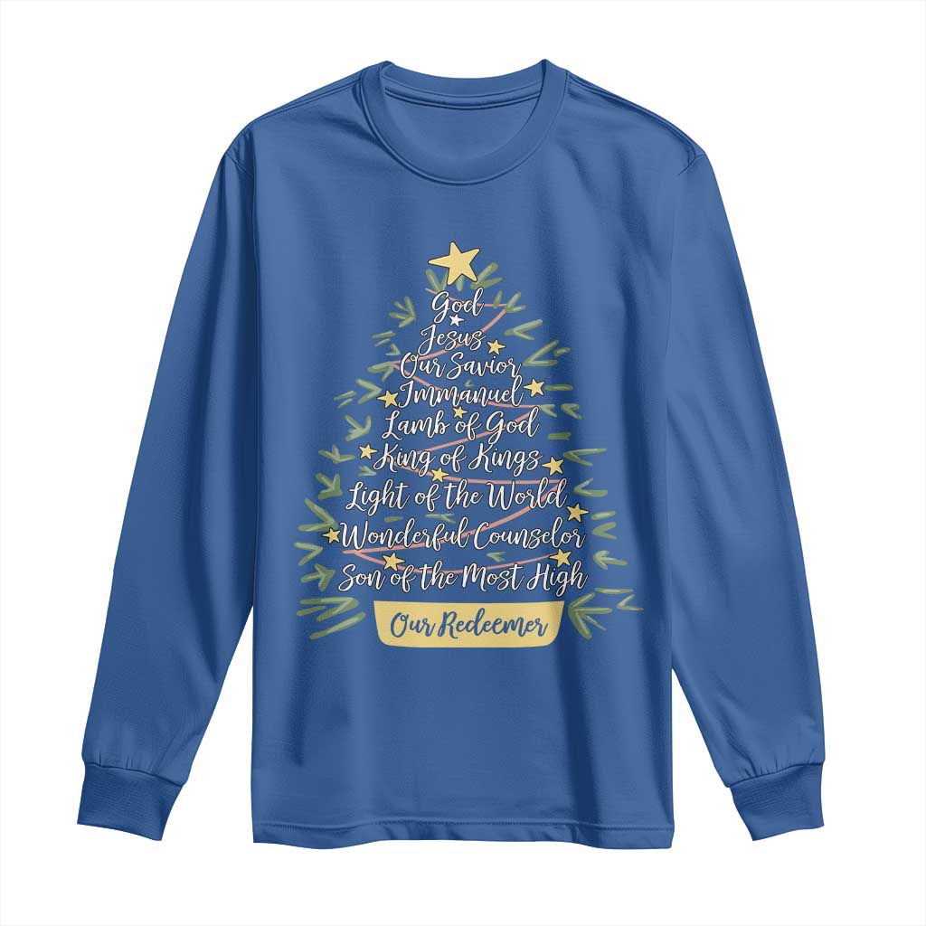 Christmas Christian Long Sleeve Shirt Jesus Names Tree Religious Faith - Wonder Print Shop