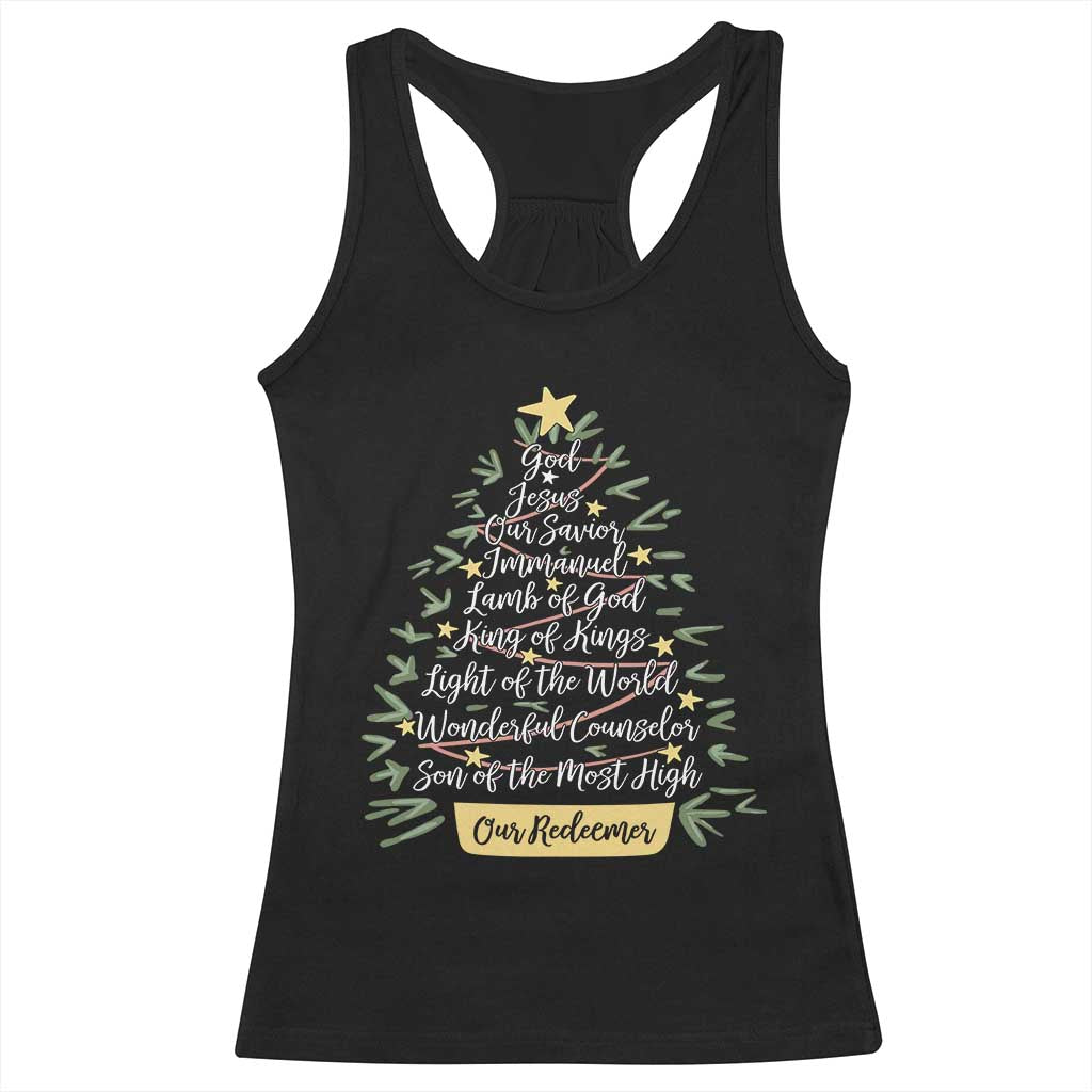 Christmas Christian Racerback Tank Top Jesus Names Tree Religious Faith - Wonder Print Shop
