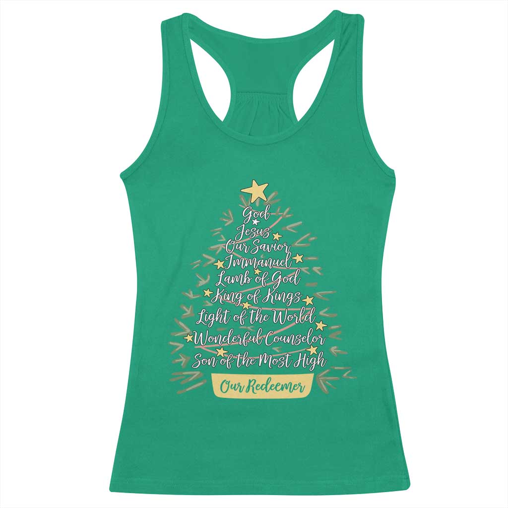 Christmas Christian Racerback Tank Top Jesus Names Tree Religious Faith - Wonder Print Shop