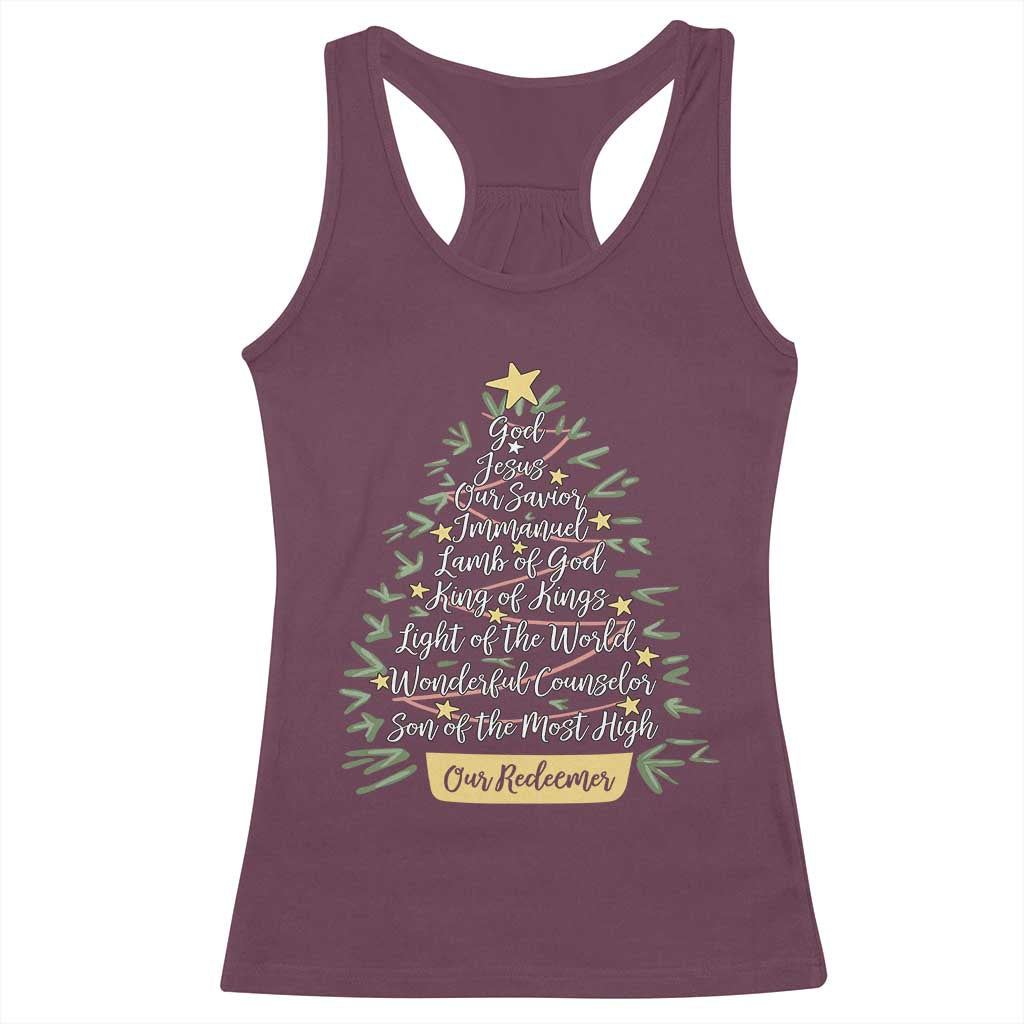Christmas Christian Racerback Tank Top Jesus Names Tree Religious Faith - Wonder Print Shop