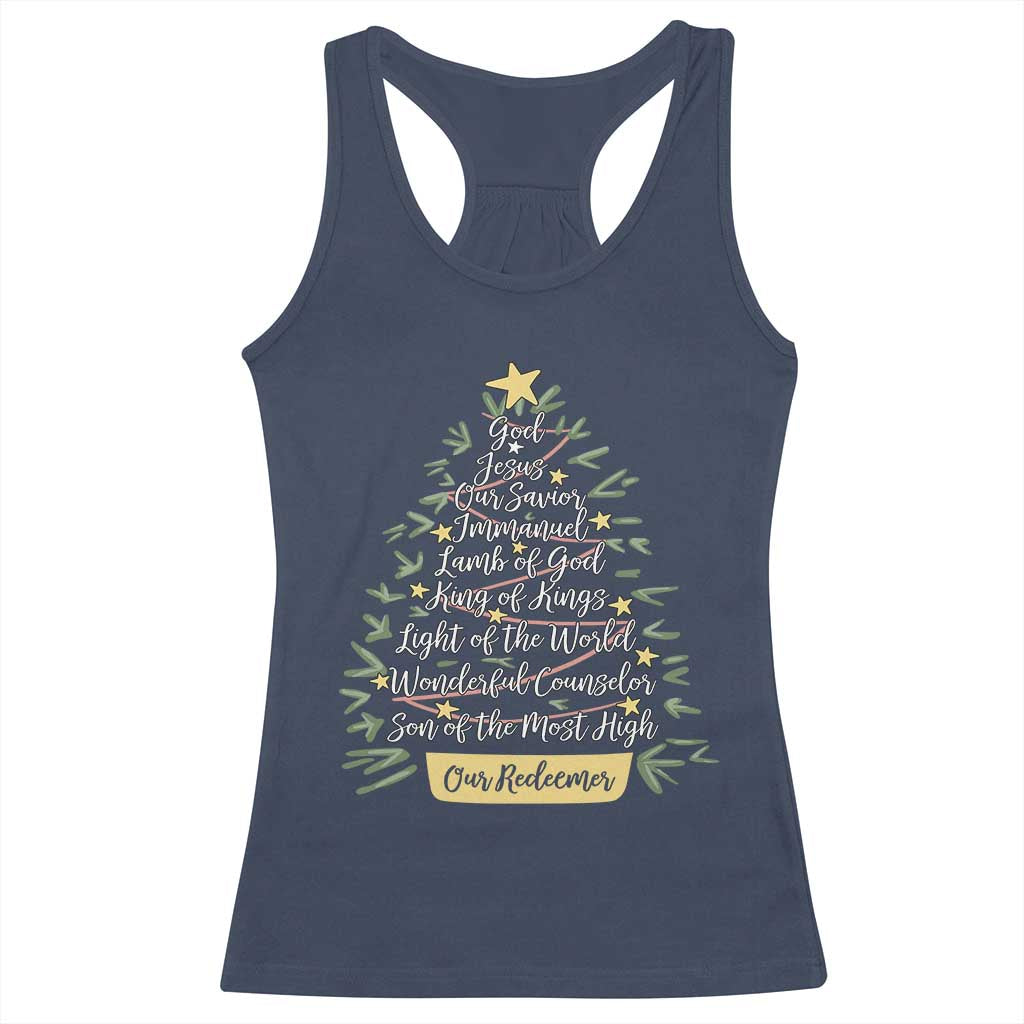 Christmas Christian Racerback Tank Top Jesus Names Tree Religious Faith - Wonder Print Shop