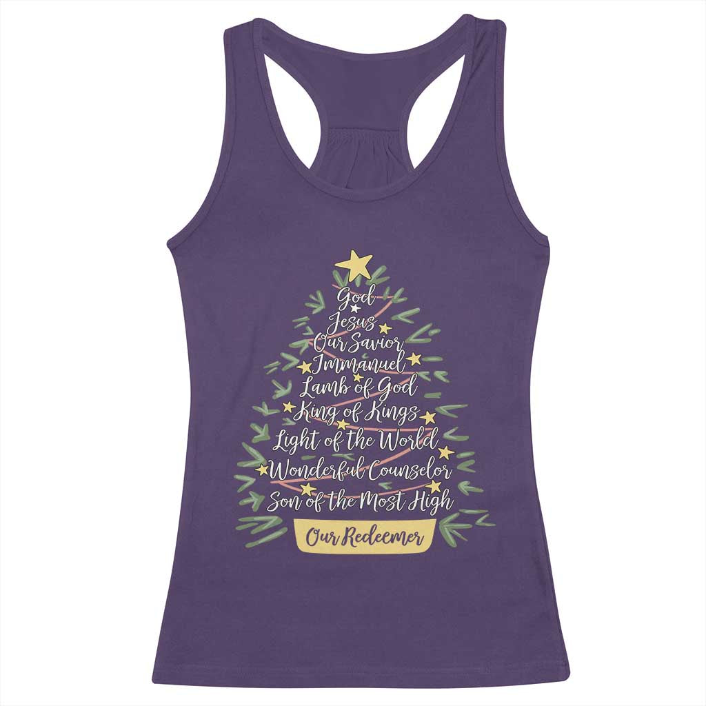 Christmas Christian Racerback Tank Top Jesus Names Tree Religious Faith - Wonder Print Shop