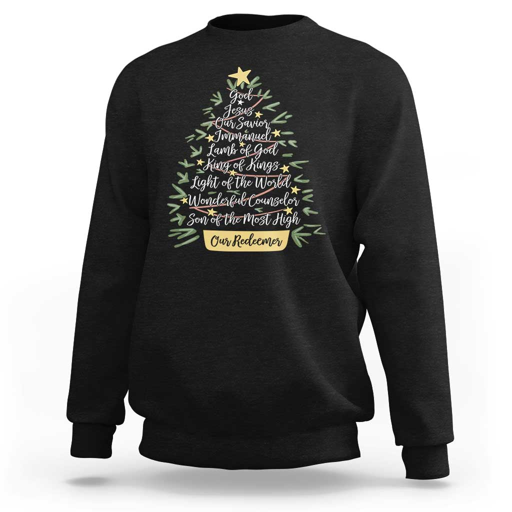 Christmas Christian Sweatshirt Jesus Names Tree Religious Faith - Wonder Print Shop