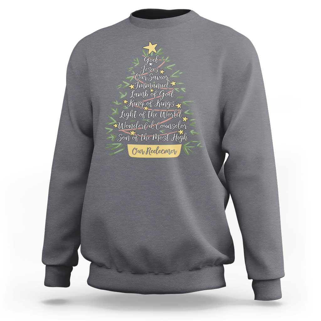 Christmas Christian Sweatshirt Jesus Names Tree Religious Faith - Wonder Print Shop