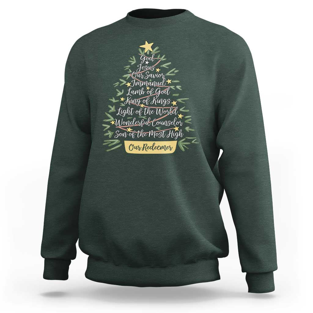 Christmas Christian Sweatshirt Jesus Names Tree Religious Faith - Wonder Print Shop