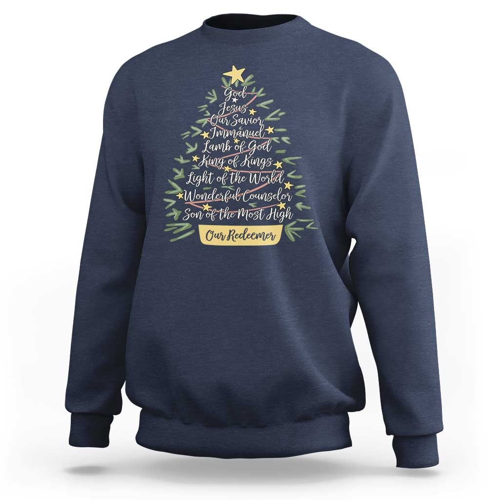 Christmas Christian Sweatshirt Jesus Names Tree Religious Faith - Wonder Print Shop