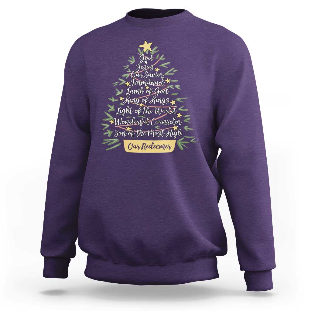 Christmas Christian Sweatshirt Jesus Names Tree Religious Faith - Wonder Print Shop