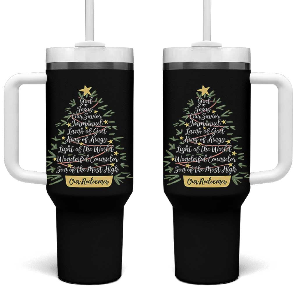 Christmas Christian Tumbler With Handle Jesus Names Tree Religious Faith - Wonder Print Shop