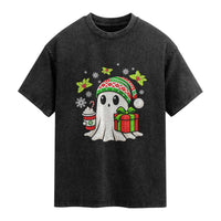 Ghost Santa Christmas Washed Cotton T-Shirt Holiday Xmas Halloween