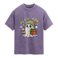 Ghost Santa Christmas Washed Cotton T-Shirt Holiday Xmas Halloween