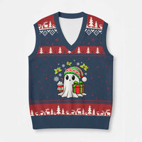 Ghost Santa Xmas V-Neck Knit Sweater Vest Holiday Xmas Halloween - Wonder Print Shop